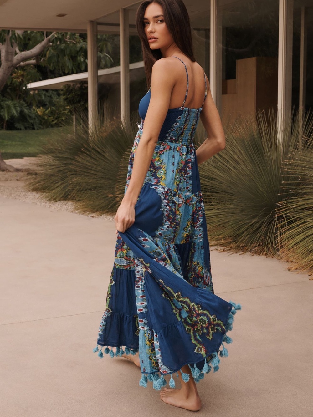 Barok Anthropologie Paris Sleeveless V-Neck Tiered Dress Sz S Wedgewood Blue - Picture 5 of 6